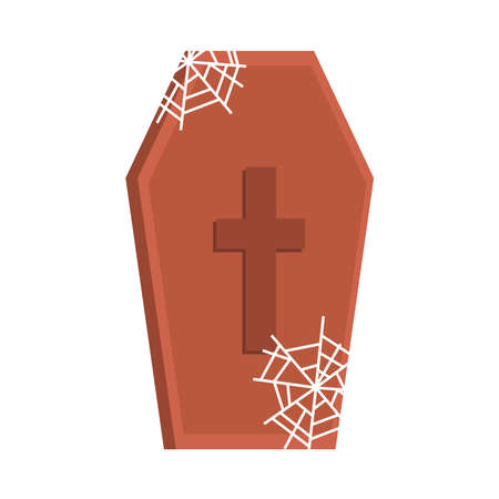 happy halloween, wooden coffin cobweb trick or treat party celebration flat icon design vector illustrationのイラスト素材