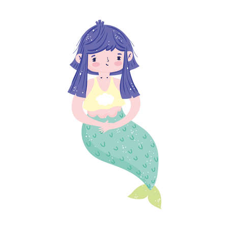 mermaid princess green tail character cartoon isolated icon design over white background vector illustrationのイラスト素材