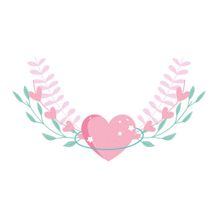 hearts love branches leaves romantic cartoon isolated icon design over white background vector illustrationのイラスト素材