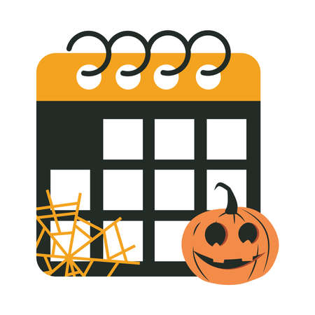 happy halloween, calendar pumpkin cobweb trick or treat party celebration flat icon design vector illustrationのイラスト素材