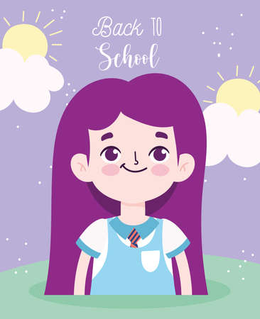 back to school, student girl elementary education cartoon poster vector illustrationのイラスト素材