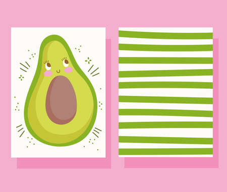 cute food nutrition cartoon character avocado banner striped decoration vector illustrationのイラスト素材