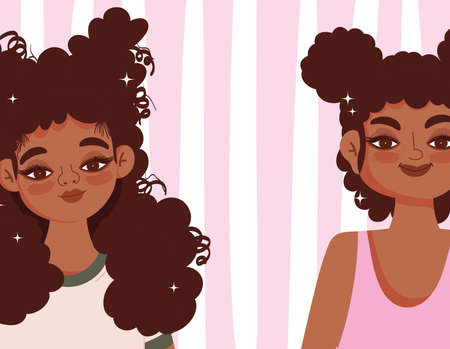 beautiful african american women face cartoon vector illustrationのイラスト素材
