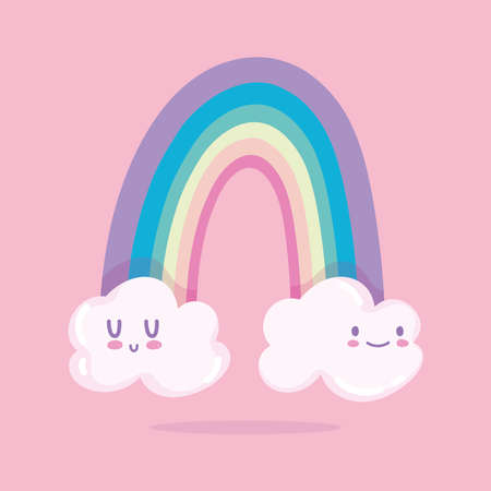 pink background rainbow cartoon clouds magic decoration vector illustrationのイラスト素材
