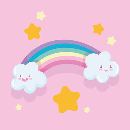 rainbow cartoon clouds gold star dream fantasy decoration vector illustrationのイラスト素材