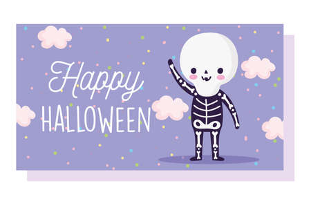 happy halloween, skeleton costume trick or treat party celebration vector illustrationのイラスト素材