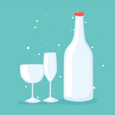 plastic or glass cups bottles mockups, glass bottle and glassware cups vector illustrationのイラスト素材