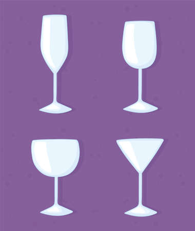 plastic or glass cups bottles mockups, differents crystal cups icons vector illustrationのイラスト素材