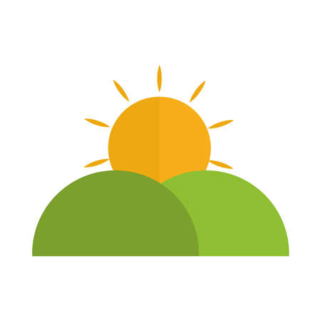 landscape mountains sun nature flat icon style vector illustrationのイラスト素材