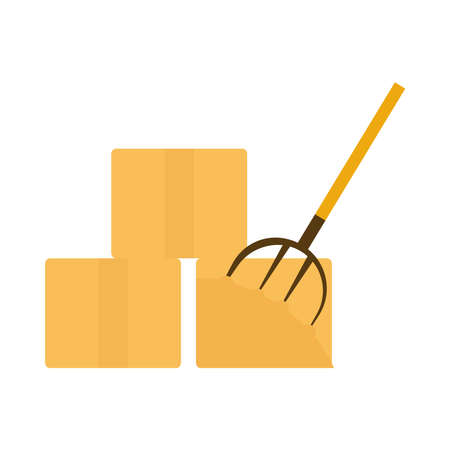 agriculture and farming bale of hay and pitchfork flat icon style vector illustrationのイラスト素材