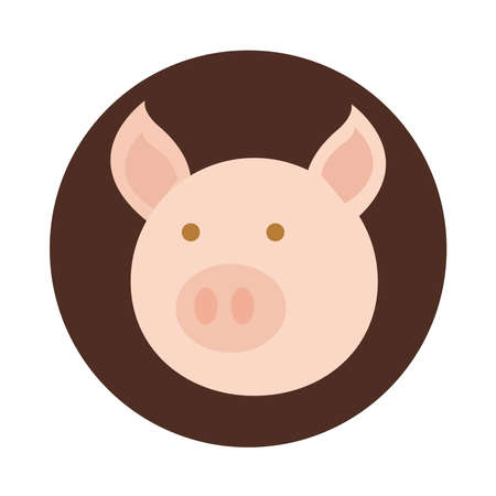 agriculture farm pig animal head cartoon block and flat icon vector illustrationのイラスト素材