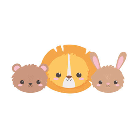 cute little faces lion bear rabbit hearts cartoon animals vector illustrationのイラスト素材