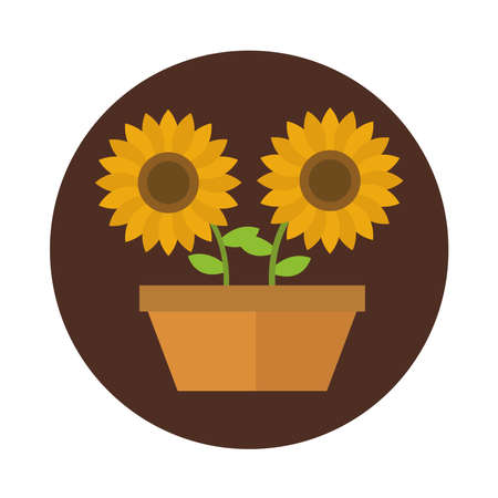 agriculture and farming potted sunflowers block and flat icon vector illustrationのイラスト素材