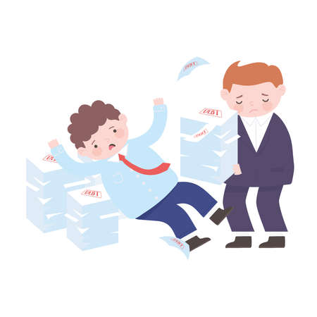 bankruptcy worried businessmen with stack of debt papers business financial crisis vector illustrationのイラスト素材