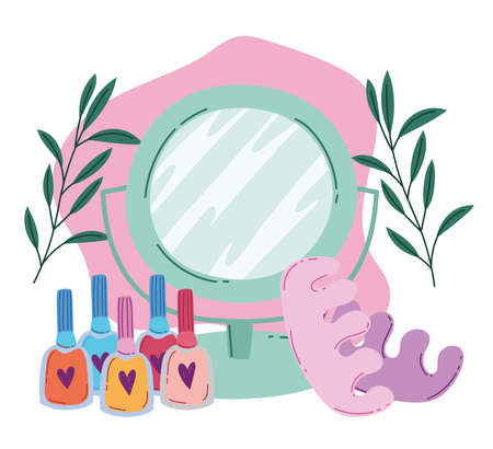 makeup cosmetics product fashion beauty mirror multicolor nail polish pedicure separators vector illustrationのイラスト素材