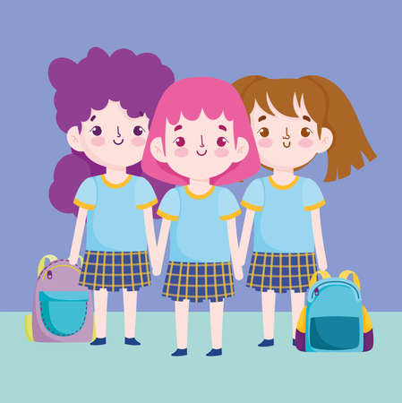 back to school, backpack elementary education cartoon vector illustrationのイラスト素材