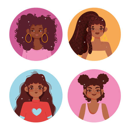 different african american women trendy flat style vector illustrationのイラスト素材