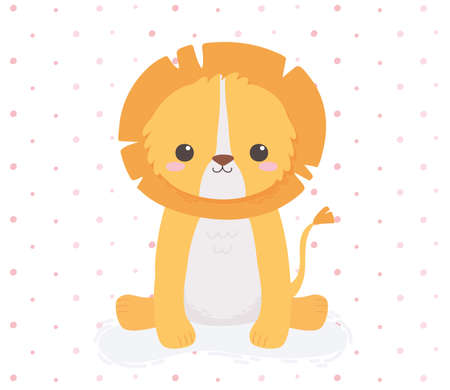 cute lion sitting animal cartoon dotted background design vector illustrationのイラスト素材