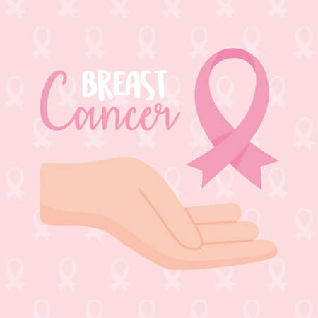 breast cancer awareness hand with pink ribbon vector design and illustrationのイラスト素材