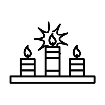 happy diwali india festival, celebration candles flame deepavali religion event line style icon vector illustrationのイラスト素材