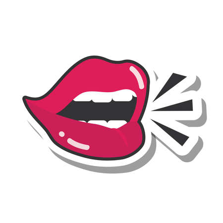 pop art mouth and lips talking sticker line and fill icon vector illustrationのイラスト素材