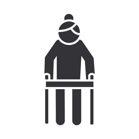 elderly woman with walker, world disability day, silhouette icon design vector illustrationのイラスト素材
