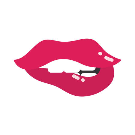 pop art mouth and lips, biting her red lips, flat icon design vector illustrationのイラスト素材