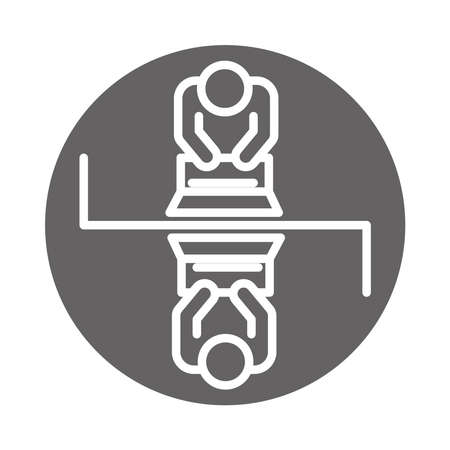 top view people working with laptop, coworking office business workspace, block and line icon vector illustrationのイラスト素材