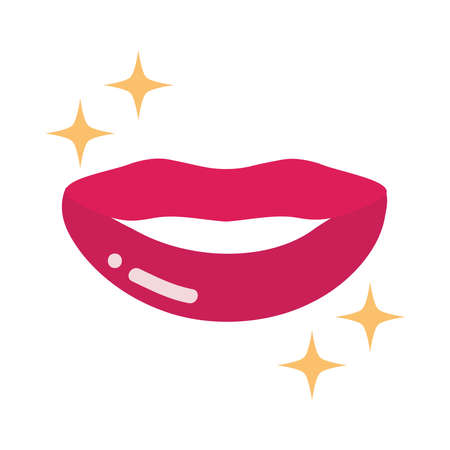 pop art mouth and lips, smiling mouth stars decoration, flat icon design vector illustrationのイラスト素材