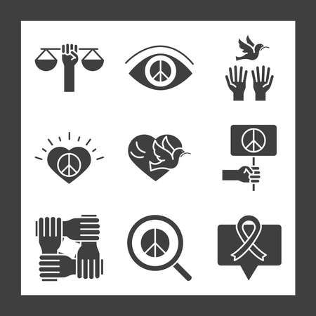 human rights day, line icons set design, included heart yin yang ribbon vector illustrationのイラスト素材