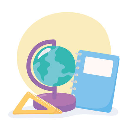 school globe map ruler notebook stationery supplies vector illustrationのイラスト素材