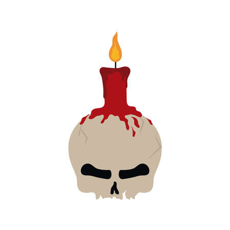 happy halloween, skull burning candle trick or treat celebration flat icon style vector illustrationのイラスト素材