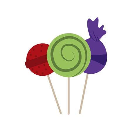 sweet candies in stick dessert confectionery flat icon style vector illustrationのイラスト素材