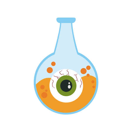 happy halloween, flask spell with spooky eye trick or treat party celebration flat icon style vector illustrationのイラスト素材