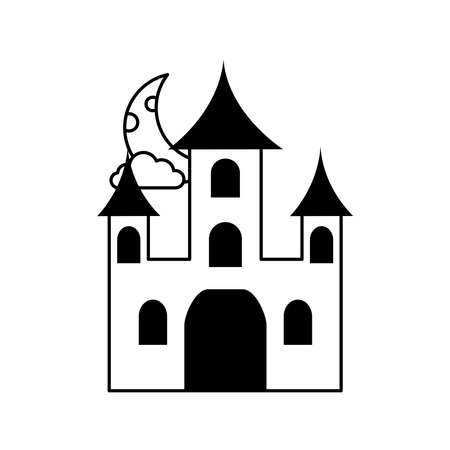happy halloween, castle moon night trick or treat party celebration line icon style vector illustrationのイラスト素材