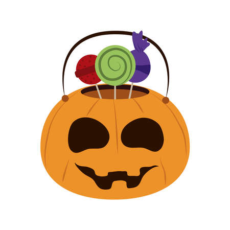 happy halloween, creepy pumpkin candy in sticks trick or treat party celebration flat icon style vector illustrationのイラスト素材