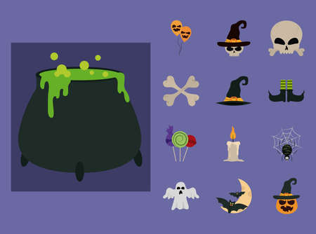 happy halloween, trick or treat celebration party flat icons style vector illustrationのイラスト素材