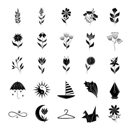 minimalist tattoo vintage style silhouette art icon on white background vector illustrationのイラスト素材