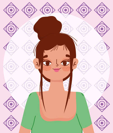 young woman hispanic culture cartoon portrait geometric background vector design and illustration vector illustrationのイラスト素材