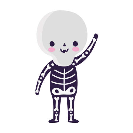 happy halloween, kid with skeleton costume cartoon, trick or treat celebration vector illustrationのイラスト素材