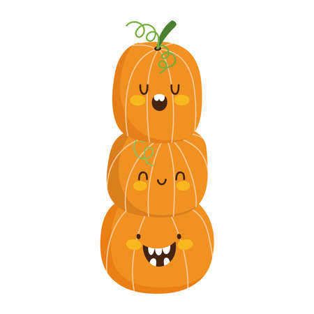 happy halloween, pumpkin stacked cartoon, trick or treat celebration vector illustrationのイラスト素材