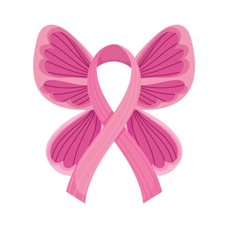 breast cancer awareness month pink butterfly wings ribbon vector and illustrationのイラスト素材