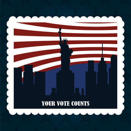 national city and flag american post stamp, politics voting and elections USA, make it count vector illustrationのイラスト素材