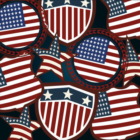 collection american flags shields stars and labels, politics voting and elections USA, make it count vector illustrationのイラスト素材