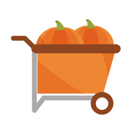 harvest pumpkins in the pushcart vector illustration flat icon with shadowのイラスト素材