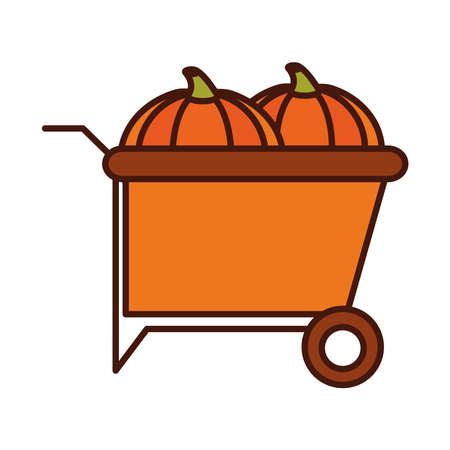 harvest pumpkins in the pushcart vector illustration line and fill iconのイラスト素材