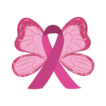 breast cancer awareness month pink ribbon wings butterfly design vector and illustrationのイラスト素材