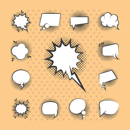 pop art retro comic empty speech bubbles, line style icons set vector illustrationのイラスト素材