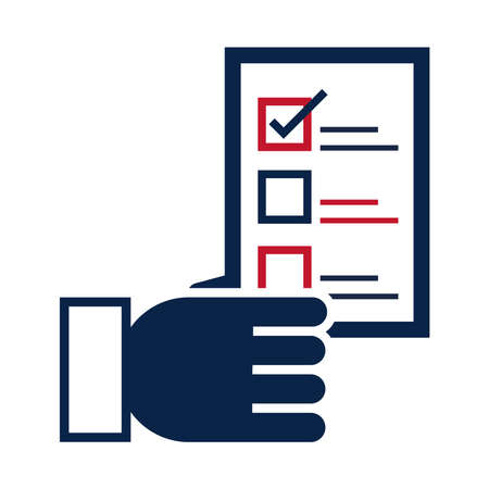 United States elections, hand with voting ballot, political election campaign flat icon design vector illustrationのイラスト素材