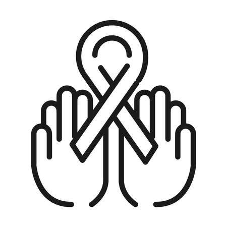 feminism movement icon, hands with ribbon campaign, female rights pictogram line style vector illustrationのイラスト素材
